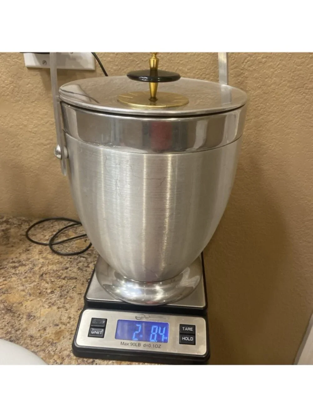 Kromex 1950’s Mid-century Aluminum Lidded Atomic Ice Bucket, 10” USA Barware